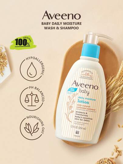 Aveeno Baby Daily Moisture Wash & Shampoo,Liquid Texture,Gentle Low-Foam,Easy-Rinse Formula,Botanical Nourishing Ingredients,Gentle Cleansing,Skin Nourishing,K-Beauty,Korean Makeup,354ml/11.97 Fl.Oz.