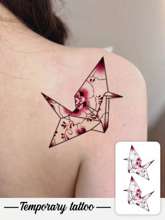 1 Piece Of Temporary Tattoo Sticker, Y2K Style Colorful Paper Crane Pattern, Waterproof And Sweat-Proof, Washable, Non-Reflective, Simulated Tattoo On Arm And Shoulder, Suitable For Fashionable People, Lasting 3-5 Days