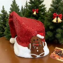 Gorro de Papá Noel familiar, gorro navideño para adultos y niños para fiestas de Navidad, disfraz de Papá Noel - Sombrero de hombre de jengibre marrón - Ver 3