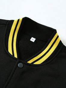 "Never Give Up" Creative Slogan Print, Casual Baseball Jacket With Letter Print, Color Blocking Design, Long Sleeves With Buttoned Front And Pockets, Machine Washable. - 黃色 - 查看 4