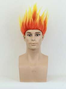 火焰造型假发，预造型愤怒火焰假发，短款橙黄渐变假发，男女通用趣味尖刺角色扮演假发，优质合成纤维假发，耐高温纤维假发，节日感恩节圣诞节派对服装配饰 - 亮橙色 - 查看 10