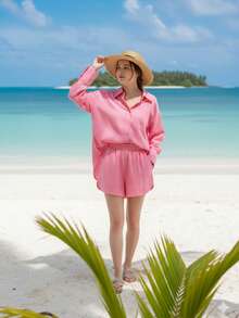 2pcs Shirt And Shorts Set - Pink - View 2