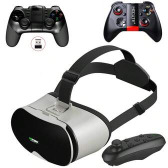 3D VR Glasses Smartphone Virtual Reality Goggles Helmet Headset Lenses Device Viar Smart Phone Controller Cell Mobile Video Game Compatible With 4-6.7 Inch Android And Apple Smartphones