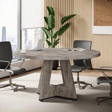 47-Inch Round Conference Table For 4-6 People, Wooden Meeting Room Table With Thicken Tabletop And X-Shaped Pedestal Base, Grey - Grey - View 1