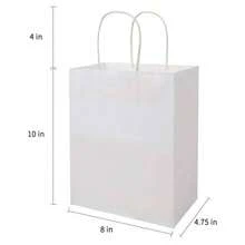 100Pcs Pack 8x4.75x10 Inch Medium White Kraft Paper Bags With Handles Bulk, Bags, Grocery Shopping Retail Birthday Party Favors Wedding Sacks Restaurant Takeout, Business - 100 - 查看 9