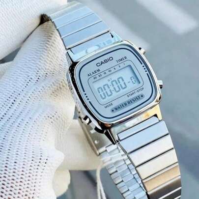  Đồng hồ kỹ thuật số Casio dành cho nữ, mặt vuông màu bạc & dây đeo bằng thép, kiểu dáng mỏng, chống nước 30M, hoàn hảo cho thể thao, trường học, hẹn hò, phong cách thường ngày LA670WA-7D