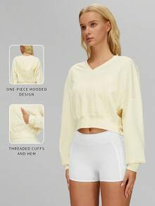 MFVIM Women's Hooded Sweatshirt, Warm Windproof Casual Loose Fit Pullover Sweatshirt, Drop Shoulder Design Hides Arm Flab, Suitable For Outdoor, Hiking, Running - Champagne - View 3