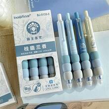 4 pezzi Penna serie tè al latte, penna cancellabile con alto valore estetico, impugnatura morbida e sfumata carina, facile da cancellare, penna blu cristallo da 0,5 mm per studenti delle scuole elementari