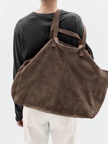 Bolso de mujer talla grande de ante, bolso de hombro suelto, bolso de mano de ante, bolso cruzado de mujer, bolso de trabajo, bolso de media luna, viaje de invierno - Marrón - Ver 7
