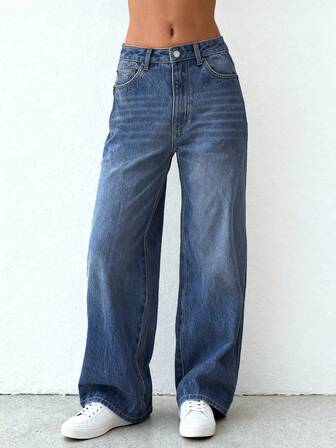 女式复古直筒宽松直筒牛仔裤