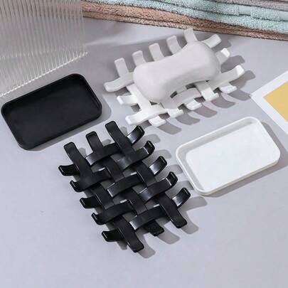 1个双层方形带盖皂碟，塑料沥水皂盒，适用于家庭浴室旅行，简约创意收纳