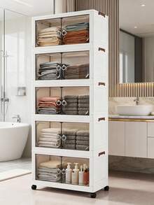 1个（38厘米-58厘米宽）可折叠塑料双门储物柜，可折叠衣柜，家用便携式壁橱，客厅玩具柜，零食柜，厨房储物柜，圣诞节和万圣节礼物，浴室纸巾盒，卧室落地架，可折叠鞋架