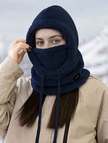 抓絨一體帽藍色