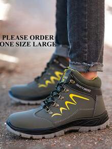 (Please Order One Size Up) Men's Steel Toe Safety Boots, Comfortable & Fashionable, PU Leather Uppers With Anti-Smashing, Anti-Puncture Soles, High-Top Sporty Design, Durable & Sturdy, Work Shoes, Anti-Puncture - Green - View 3