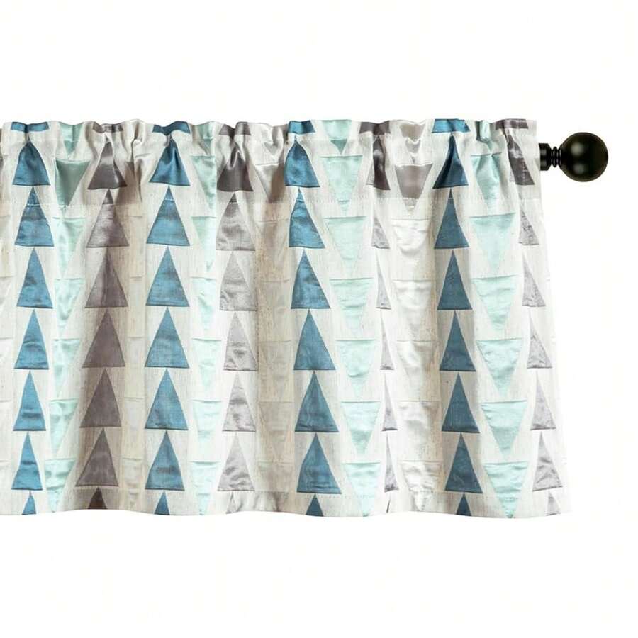 Leeva Modern Kitchen Curtains Window Valance - 52x18 Inch Blue Gray Geometric Valances For Windows, Light Filtering Farmhouse Valance For Bedroom Living Room,52inchWx18inchL(Packof1),Blue-Triangles - Blue-triangles - View 1