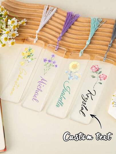 Custom Personalized Acrylic Birth Flower Bookmark,12 Styles,Custom Name Bookmark With Tassel,Personalized Handmade Floral Book Accessory, Unique Gift For Readers - For Book Lovers - Christmas Present - Perfect Gift For Mom