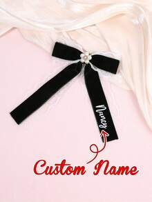 1个定制女孩发饰蝴蝶结，黑色蕾丝网珍珠蝴蝶结发夹，天鹅绒发卡，圣诞发饰 - 彩色 - 查看 4