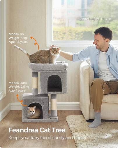 Cat Tree, 67 Cm Tower, S, Condo For Kittens Up To 3 Kg, Large Perch, 2 Cat Caves, Scratching Post, Light Grey