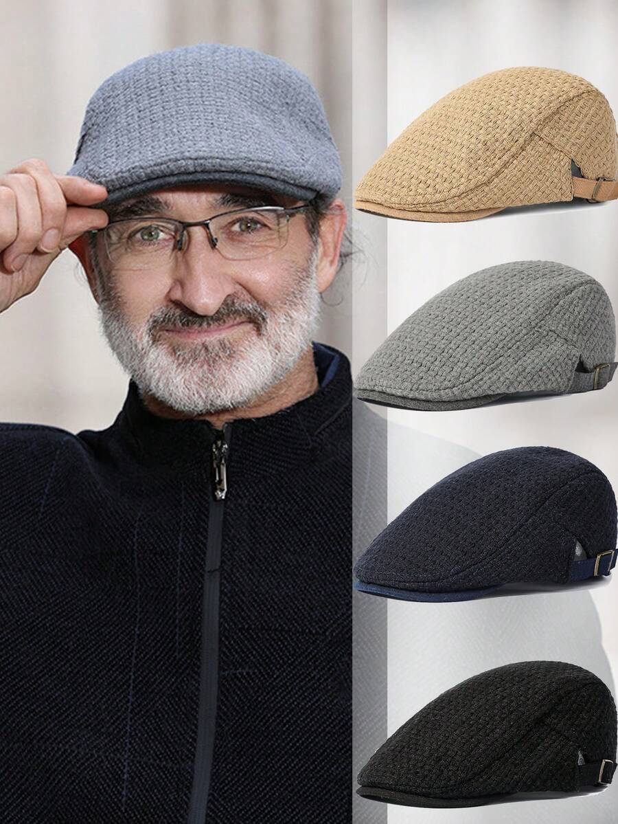 Men's Winter Newsboy Cap Warm Adjustable Beret Forward Hat - Retro - View 1