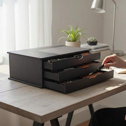 Gaveteiro Organizador Escritório Multiuso 3 Gavetas Preto