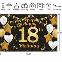 1 Item, Birthday Happy Background Banner, Birthday Party Decoration, Black And Gold Poster Photo Booth Background Banner, Suitable For Male And Female 18-Year-Old Birthday Party Supplies - Multicolor - View 3