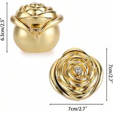 Hipiwe - Caja de joyería clásico con forma de rosa organizador de metal dorado pequeño soporte de almacenamiento de joyas caja de tesoro caja de recuerdo para anillos arete collares regalo para - dorado - Ver 5