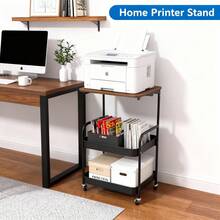 Office Tables Computer Workstations Rolling Cart 3-Tier Metal Utility Cart, 3-Tier Printer Stand With Wheels, Rolling Storage Cart With Lockable Wheels, Kitchen, Office, Bedroom, Living Room - màu đen - Xem 5