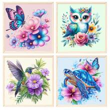 4幅无框数码油画，尺寸20x20厘米/8x8英寸，含颜料和画笔，DIY简易丙烯颜料套装，艺术工艺品，家居装饰，最佳减压礼物，适合初学者和成人。 - 明亮 - 查看 26