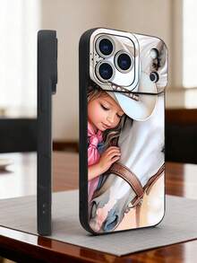 1 pieza Funda de teléfono con diseño de niña vaquera y caballo blanco, estilo rural americano reconfortante, ideal para regalo festivo, protección elevada para lente con diseño de ojo de cámara, resistente a golpes, compatible con iPhone 17 Pro Max/16/15/14/13/12/11/Plus/Pro/Pro Max, compatible con Galaxy A34/A35/A54/A55, Galaxy S20/S21/S22/S23/S24/S25 Ultra/Plus, compatible con Galaxy/Redmi/Honor/OPPO/ViVo - Negro - Ver 5