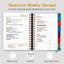 1 pieza Planificador 2026 - 160 Páginas - Planificador semanal y mensual para 365 días, disponible en morado/negro/verde, incluye herramientas de gestión del tiempo, estrategias de autodisciplina y diario diario. Regalo de Año Nuevo