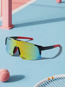 1PC Boys And Girls 6-12Y Casual One-Piece Colorful Rectangular Sports Sunglasses, Suitable For Outdoor Cycling, Skiing, And Outfit Matching