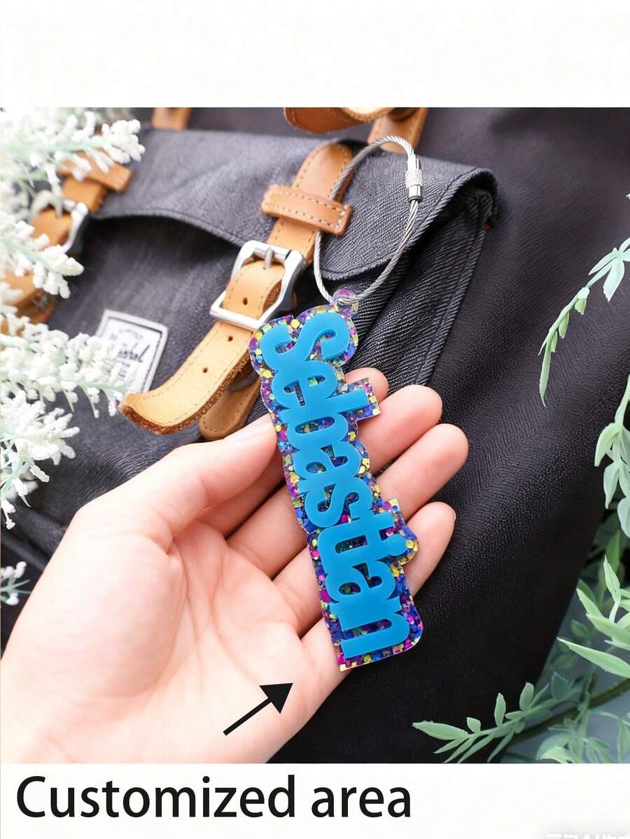 Personalized Glitter Name Keychain - Customized Name/Initial, Shiny Pink And Blue Letters, Acrylic And Metal Ring Charm, Suitable For Women - Back To School Gift, Birthday Party Favors, Backpack Accessory (Your Name), Personal Keyring, Women's Keychain, Cute Keychain, Ladies Keychain, Small Jewelry, Women's Keychain, Cute Keychain - Style 36 - View 1