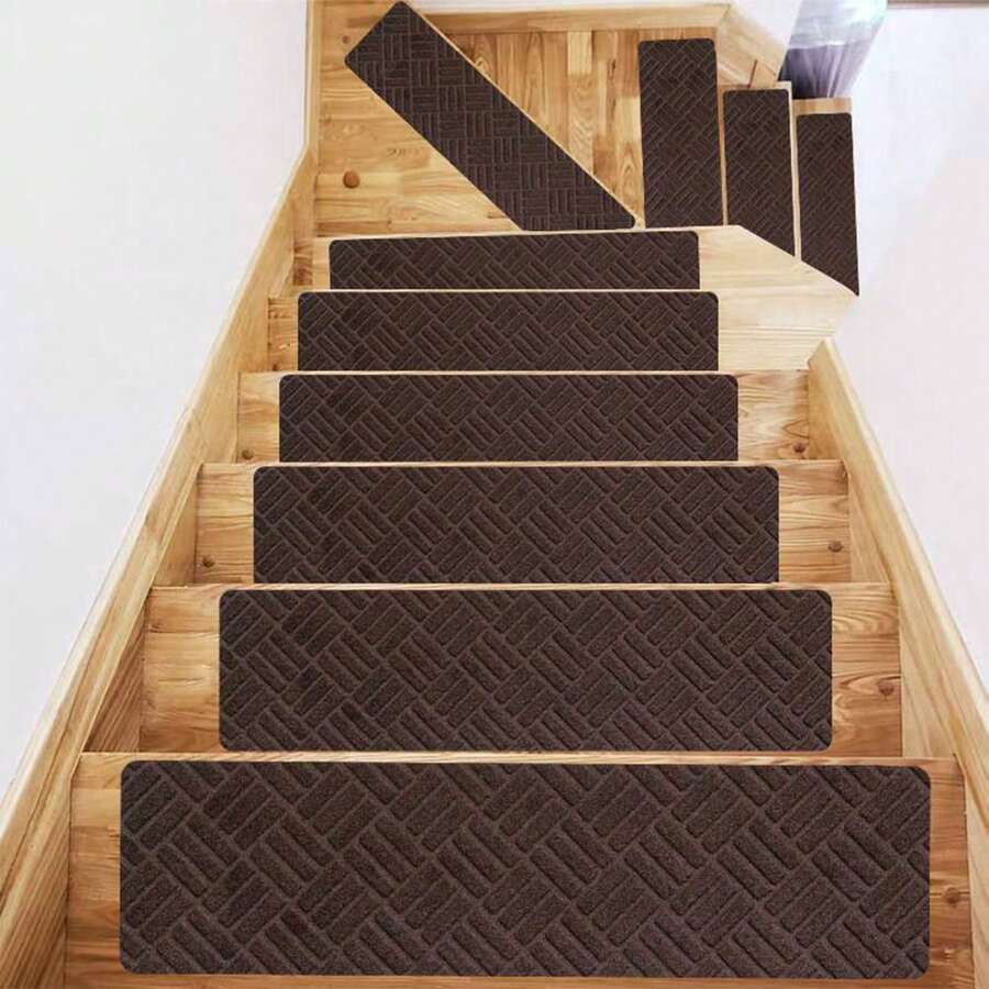 10 Pieces Heavy-Duty Non-Slip Removable Stair Treads Includes Anti-Slip Safety Pads Simple Patterns For Seniors And Pets Reusable And Washable - Home Use Enhances Safety And Traction Perfect Gift For Homeowners - Coffee Brown - View 1