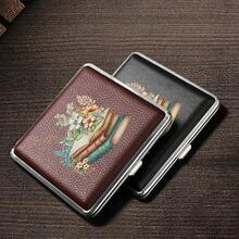Caja de cigarrillos con textura de cuero negro y marrón, puede contener 20 cigarrillos, cada caja tiene una correa de goma fija con diseño de tapa ultra delgada, portátil, a prueba de humedad y resistente a la presión, de moda y creativa. - Multicolor - Ver 3