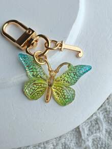 1个可爱闪亮蝴蝶及A-Z字母钥匙扣，树脂绿色时尚蝴蝶字母钥匙圈，女士日常佩戴礼物蝴蝶吊坠钥匙扣 - 綠色 - 查看 9