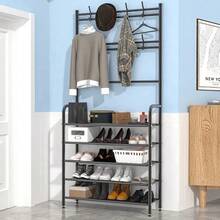 Multifunctional Metal Storage Rack With 8 Double Hooks, 5 Tier Clothes Hat Shoes Organizer Suitable For Bedroom, Living Room, Entrance And Office, Easy To Assemble - 黑色 - 查看 3