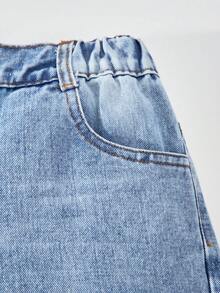 Y2K Vintage Washed High Waist Distressed Loose Wide Leg Jeans For Tween Girl, Autumn/Winter Streetwear Back To School - Blue - View 3