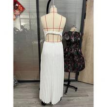 European And American Sexy Women's Clothing New Sexy Tube Top Pleated Fan Leaf Split Dress - trắng - Xem 4