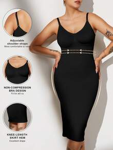 1pc Plus Size Women's Dress Jumpsuit, Seamless Tummy Control Body Shaping Dress, Waist & Belly Firming, Full Body Sculpting Nightgown - Black - View 5