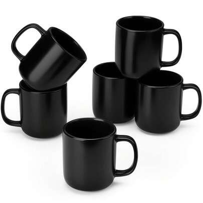 vancasso 6 Pieces Mugs, Porcelain Mugs, Black, Cramic Mugs, 16oz