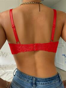 Red Sexy Lace Bra, Comfortable Supportive Breathable Thin Cup Bra For Daily Wear - Red - View 3