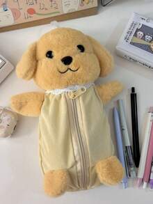 Joivida 1个大容量灰色猫咪毛绒铅笔盒 - 柔软厚实的涤纶拉链铅笔袋，可爱卡通设计，非常适合收纳学习和办公用品，猫咪铅笔袋，学习用品，办公配件，女孩学习用品