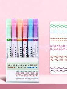 6-Color Wave Floral Pattern Highlighter Pens, Cute Outline Planner Pens Scrapbooking Back To School - 彩色 - 查看 6