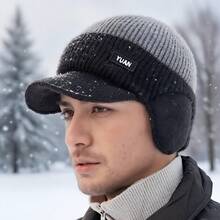 Men's Warm Knitted Hat - Fleece-Lined Winter Headgear With Adjustable Closure, Lightweight And Warm Ear, Suitable Outdoor Sports And Cold Weather, Seasonal Headwear, Ribbed Texture, Comfortable Headwear, Active Lifestyle, 4 Styles Available (Navy Blue/Black/White/)