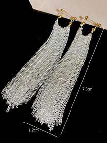 1 Pair Minimalist Waterfall Chain Drop Earrings, Fashionable Long Earrings With Unique High-End Design, Suitable For Women To Wear To Parties, Events, And Daily Occasions - Chain Tassel - View 3