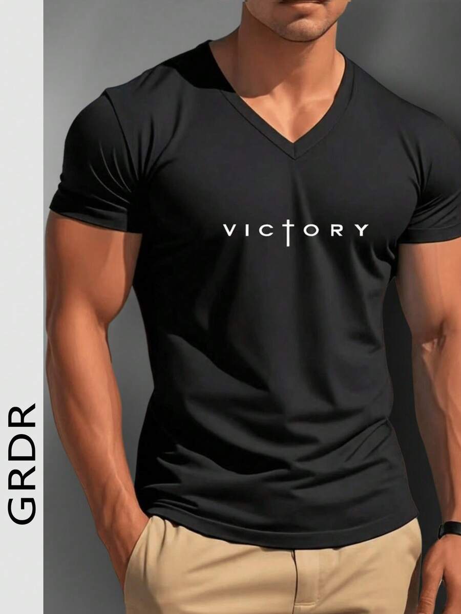 GRDR Men's Fashion V-Neck Short Sleeve T-Shirt, Suitable For Outdoor Casual Wear