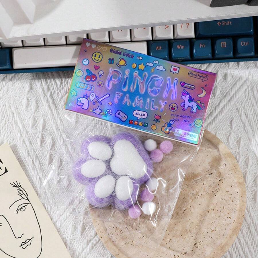 3.15in Big Squishy Cat Paw Squishy Toys,Cute Kawaii Fufu Squishies,Sticky Squeeze Fur Ball,Jelly Kitty Funny Fidget 36 Months +Toys Novelty Things Suitable For Adults Kids - Chân mèo tím - Xem 1