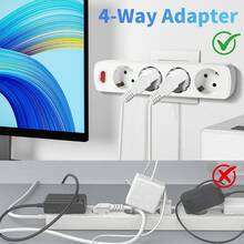 CILIA 1/2 Packs 4-1 European Standard Socket, 4 Schuko Sockets, No Cable, With Switch, Child Protection, Space-Saving, Suitable For Use In Home, Kitchen And Office