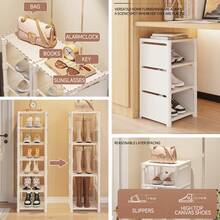 Vertical Narrow Tall Shoe Rack For Narrow Space,6/7/8 Tiers Stackable Metal Shoe Rack Cabinet Organizer For Closet Entryway, Hallway, Bedroom, Cloakroom, Stairwell, Available In Black Or White - 白色 - 查看 6