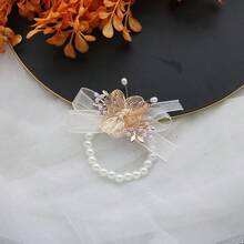 1pc Champagne Elastic Pearl Chain Wrist Corsage, Bridesmaid, Bridal Party, Wedding Accessories, Suitable For Bride, Groom, Wedding, Engagement, Events, Parties, Banquets Valentine's Day Accessories - Champagne - View 9